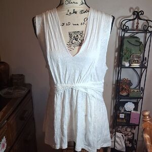 Anthropologie Deletta Ivory V-Neck Blouse Size Large